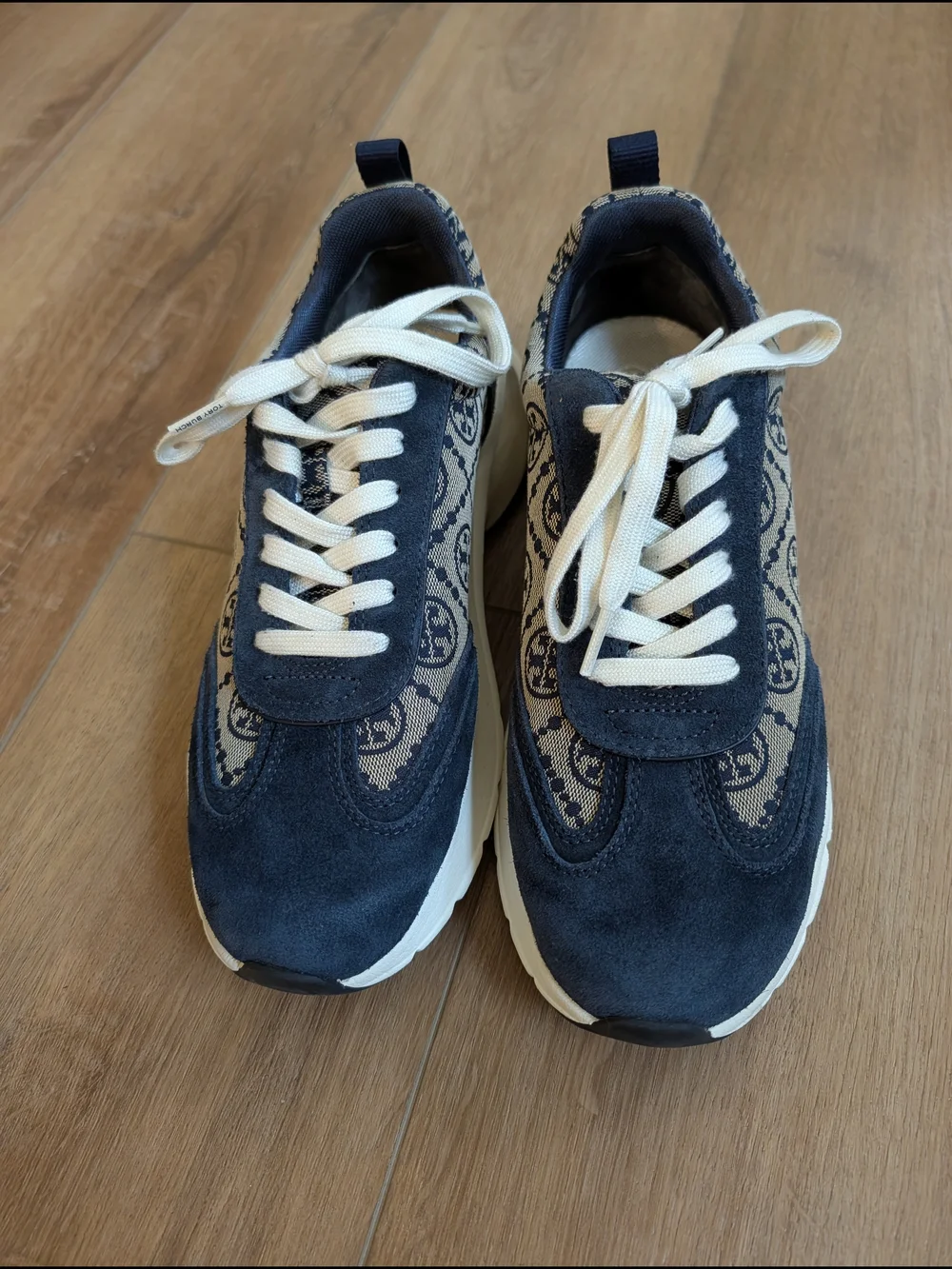 Tory Burch Navy Logo Good Luck Trainer Lace-Up Athletic Sneakers
